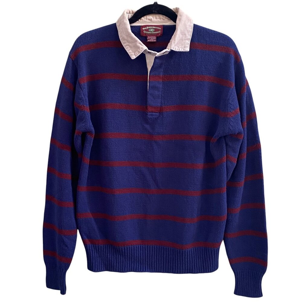 Vintage Munsingwear Rugby Sweater Mens Sz L Striped Corduroy Collar Bloke 80s